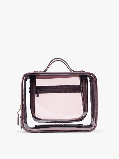 Large Clear Cosmetics Case in Croc-Embossed