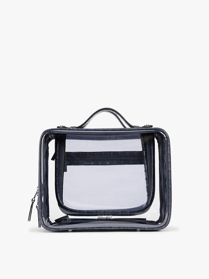 Large Clear Cosmetics Case in Croc-Embossed