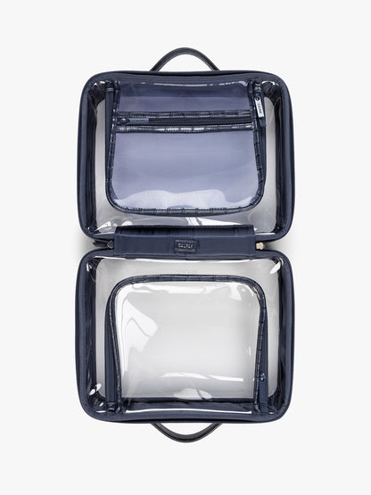 Large Clear Cosmetics Case in Croc-Embossed