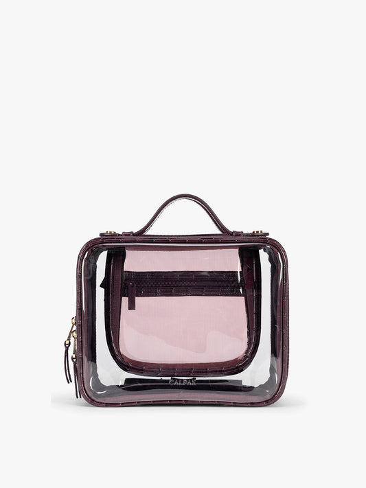 Medium Clear Cosmetics Case in Croc-Embossed